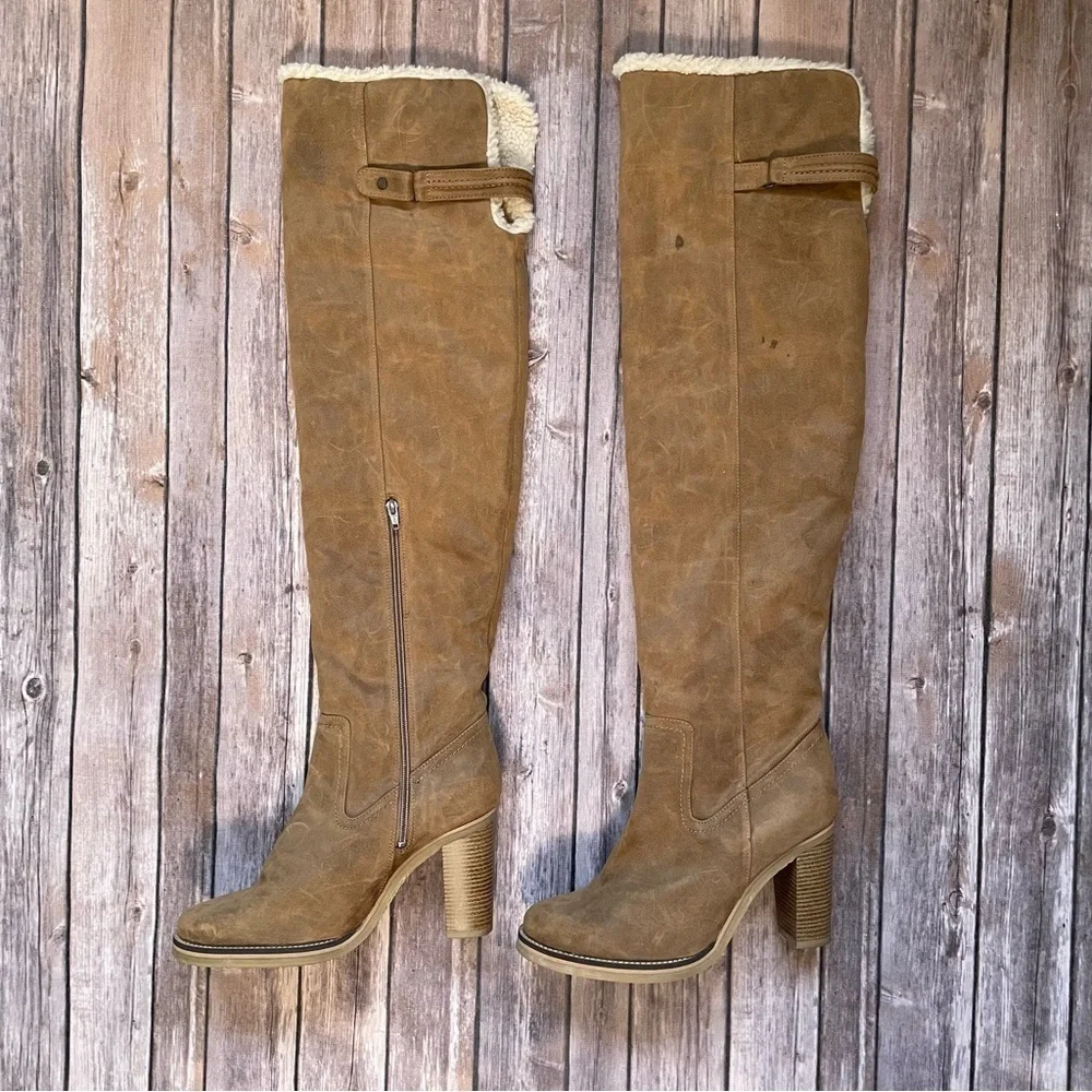 Free People Vegan Blake Heeled Tall Boots faux leather Sherpa shearling boho 41